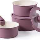 CAROTE 6pcs Nonstick Sauce Pan Sets with Lid 3 Sizes1.5QT, 2QT & 3QT, Non Stick Cooking Pot with Detachable Handle, Kitchen Sauce Pots Induction Pot, PFOA FREE, Dishwasher Safe, Purple