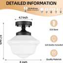 Bagood 8" Schoolhouse Light Fixtures Ceiling Black Schoolhouse Lights Fixture Mid Century Light Fixtures Milk Glass Lights Fixture Semi Flush Mount Ceiling for Bathroom Kitchen (Bulb Incl.)