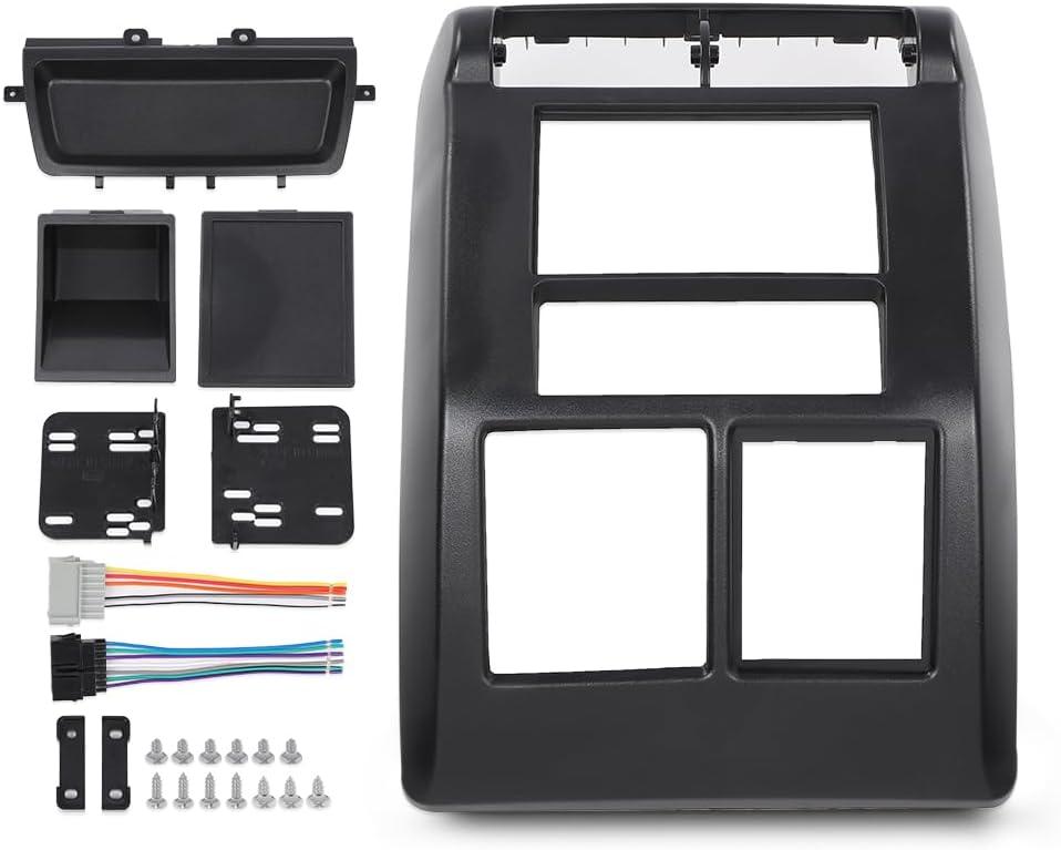 DOTCOM Double Din Radio Dash Kit w/Wiring Harness Compatible With Jeep Wrangler TJ 1997 1998 1999 2000 2001 2002 Double Din Dash Bezel Cover Black 95-6549