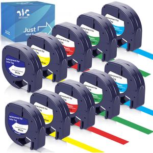 Weemay Compatible for Dymo Label Maker Refills Replacement for Letra Tag Refills Plastic 1/2x13 Refill for Letra Tag 200B LT-100H LT-100T QX50 Label Makers (12mm x 4m, 10 Pack)