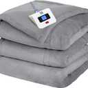 Sealy Electric Blanket Full Size, Flannel Heated Blanket with 10 Heating Levels & 1-12 Hours Auto Shut Off, Machine Washable, Light Grey, 80 x 84 Inch