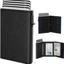 typecase Mens Wallet Card Holder: Pop Up Aluminum Case, Genuine Leather, Smart, RFID Blocking, Slim, Minimalist, Front Pocket - 9-14 Card Capacity | ID Window | Cash Slot (Cross Black)