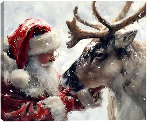 Santa's Reindeer Framed Christmas Canvas Wall Art for Living Room, Winter Pictures Wall Decor Canvas Prints for Bedroom, Santa Christmas Gifts, 11,5x15 Poster Artwork for Wall Decorations
