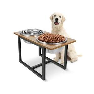 Spacnom Elevated Dog Bowls for Large Dogs, Raised Dog Bowl Stand with Two XLarge Stainless Steel Bowls for Dogs, 3.5L Capacity, Rustic Walnut