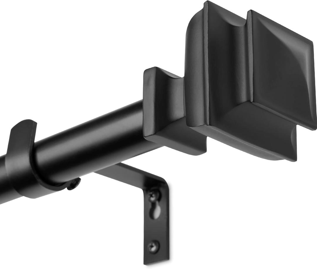 Curtain Rods for Windows 72 to 144 Inches - Adjustable Length, 1 Inch Diameter Window Curtain Rod with Resin Finials - Modern Style for Indoors or Outdoors, Black