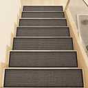 Stair Treads Non Slip, Rubber Backing Stair Treads for Wooden Steps, 15 PCS Thicken Linen Carpet Stair Runners Indoor for Kids Elders and Pets, No Residue Stair Carpet Treads, 8"x30", Black