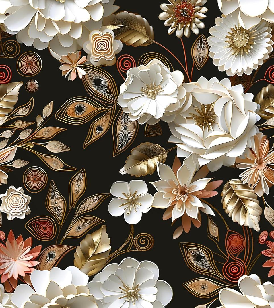 Vintage Wallpaper Peel and Stick Dark Floral Contact Paper 17.5in x 118in White Gold Flower Wallpaper Vinyl Waterproof Self Adhesive Boho Leaf Botanical Wall Paper for Bedroom Cabinet Table Decoration