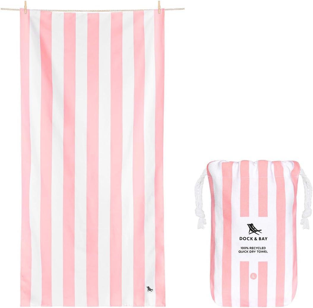 Dock & Bay Beach Towel - Quick Dry, Sand Free - Compact, Lightweight - 100% Recycled - Includes Bag - Cabana Light - Malibu Pink, Extra Large (200x90cm, 78x35)