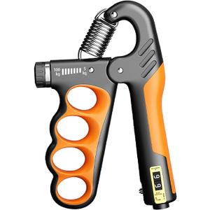 Grip Strength Trainer, Hand Grip Strengthener with Adjustable Resistance 11-220Lbs(5-100KG), Automatic Counter, Ergonomic Design, Forearm Strengthener for Musicians Athletes and Injury Recovery (Orange)