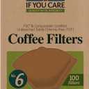 If You Care Unbleached Coffee Filters, #6 - 100 Count (Pack of 1)  Cone Shaped, All Natural, Biodegradable, Compostable, Chlorine Free