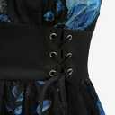 DRESSFO Women's Vintage Sundress Cottagecore Rose Flower Leaf Printed Lace Up Chiffon Tank Cami Dress (Black, XL)