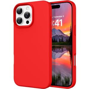 DOMAVER Case for iPhone 16 Pro Max 6.9'' Smooth Liquid Silicone Soft Gel Rubber Microfiber Lining Cushion Cover Shockproof Protective Phone Cases Compatible with iPhone 16 Pro Max  Red