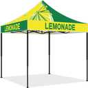 Oudain 10x10 Lemonade Themed Pop up Canopy Tent Commercial Canopy for Food Vendors Heavy Duty Pop up Shelter for Outdoor Catering Advertising Stand with Iron Frame and Silver Coated Fabric