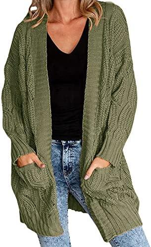 Miladusa Women's Cardigan Sweaters Long Sleeve Plus Size Solid Cable Knit Open Front Outerwear with Pockets. Size XXL.