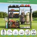 Large Sports Organizer for Garage, Ball Storage Rack Garage Sports Equipment Organizer with Side Racks, Baskets, Hooks, Multi-Purpose Golf Gear Storage for Gym Indoor Outdoor