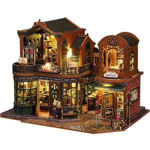 DIY Book Nook Kit - DIY Miniature Dolls House Kit with Furniture and LED Light, 3D Puzzle Wooden Art Bookends, Model Kits for Adults to Build (Twilight Bookstore)