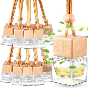 Rtteri 50 Pcs Car Essential Oil Hanging Bottle Empty Glass Diffuser Bottles Refillable Car Air Freshener Perfume Pendant Aromatherapy Fragrance Ornament Decor(Square Style)