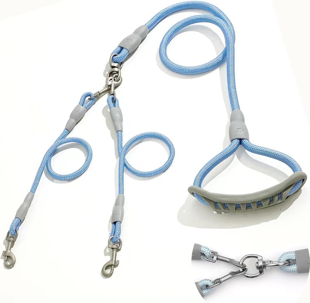 Dual Dog Leash with Tangle-Free Swivel  Heavy-Duty Two Dog Leash No Tangle for Walking, Running, or Training  Detachable Nylon Lead for Small, Medium & Large Dogs