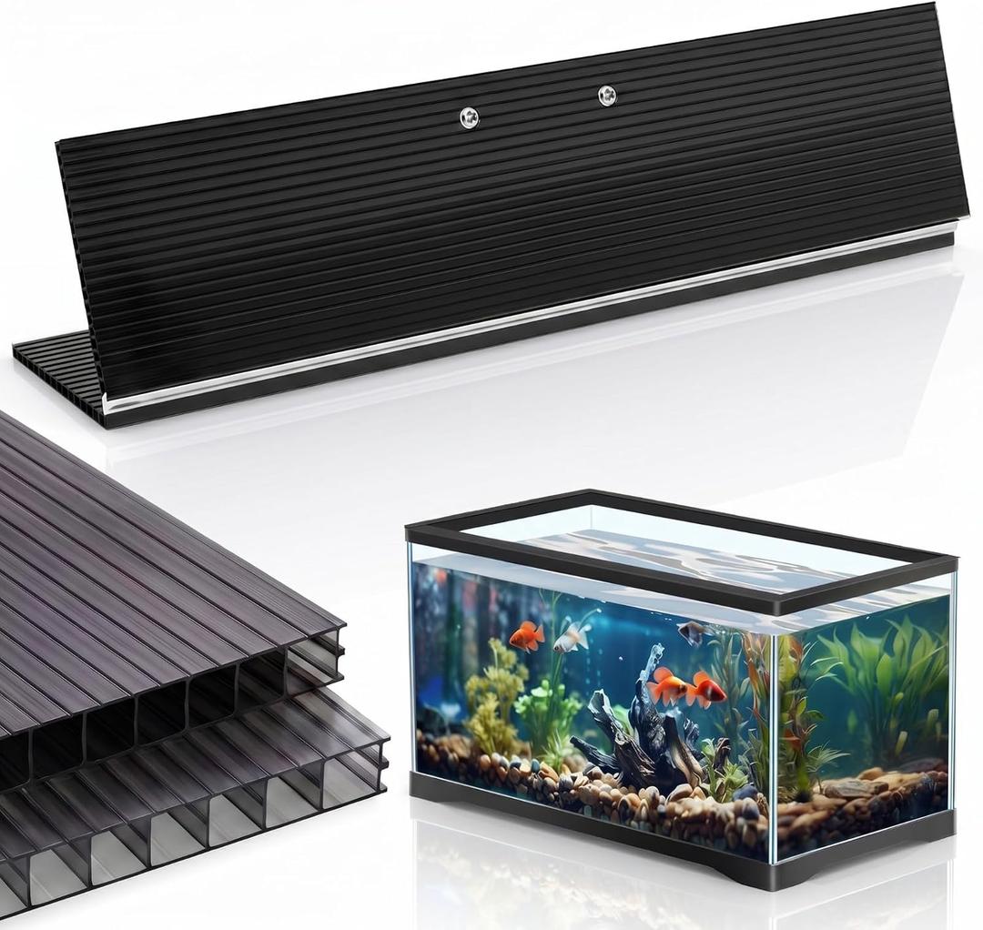 Sieral Aquarium Canopy Set Polycarbonate Greenhouse Panels 19.37 x 9.37 x 0.24 Inch for 10/20 Gallon Fish Tank Without Center Brace Aquariums Cover Fish Tank Lid, Black