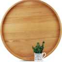 26" Extra Large Round Teak Wood Ottoman Tray with Handles