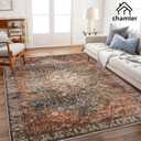 chamler 8x10 Area Rug Washable Vintage Traditional Mat Distressed Indoor Foldable Thin Retro Accent Floral Non Slip Carpet Rugs for Living Room Dining Room Office