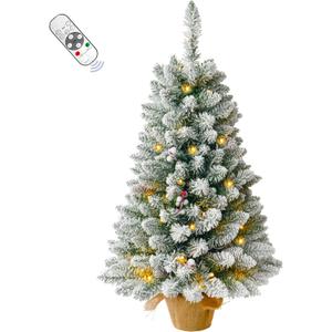 3FT Pre-lit Artificial Small Mini Christmas Tree with Warm White Multi-Color LED Lights, Remote Control and Timer, Perfect for Xmas Tabletop Decorations, Home, Kitchen, Dining Table top Snow