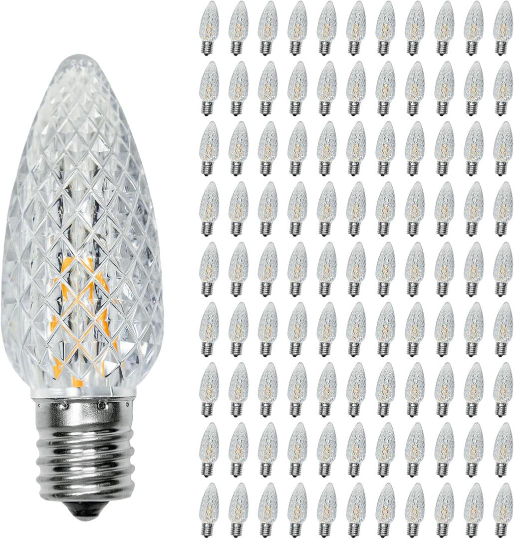 100 Pack C9 Led Christmas Lights Bulb, C9 Replacement LED Christmas Lights Outdoor Bulb, C9 Shatterproof Led Bulb for Christmas String Lights, E17 Base, Commercial Grade 2200K Warm White Bulbs