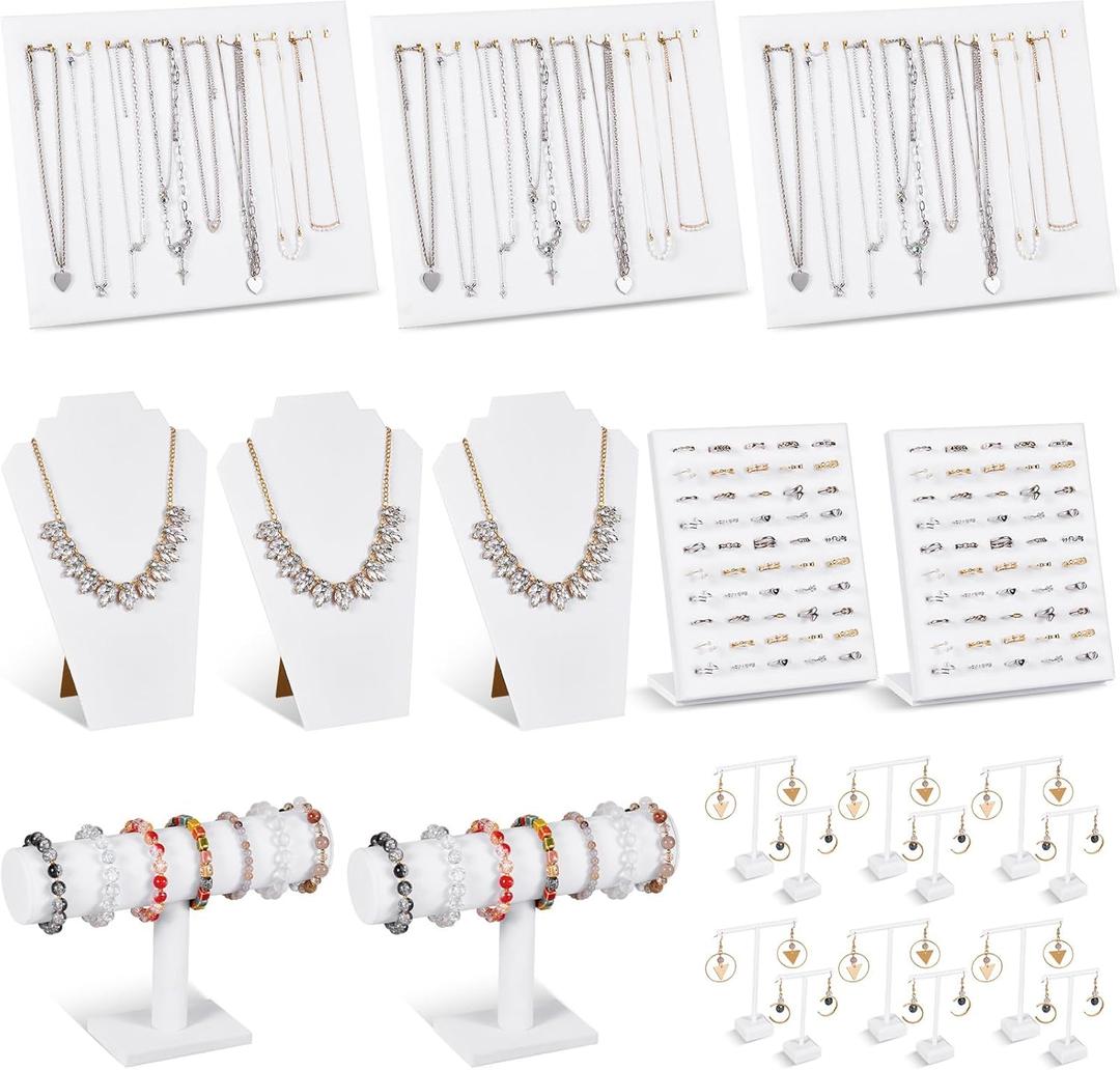 Henoyso 22 Pcs Velvet Jewelry Display Set Jewelry Display for Selling Necklace Stand Bracelet Holder T Shape Earring Stand