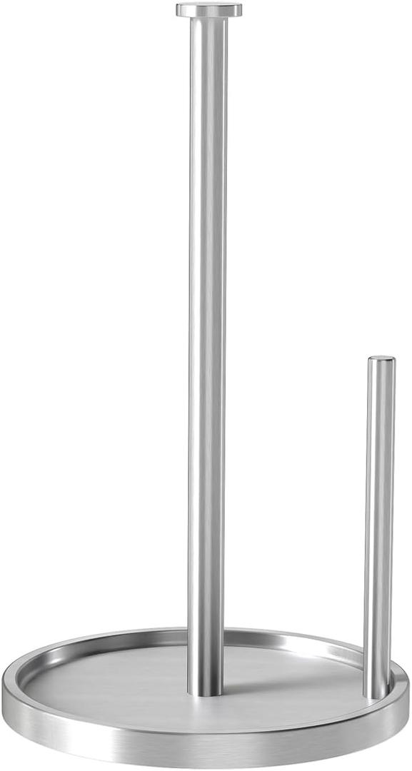 Paper Towel Holder Countertop, Standing Paper Roll Holder with Anti Slip Weighted Base, Stainless Steel Freestanding Paper Towel Holder for Kitchen, Silver