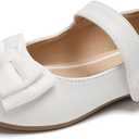 FUNKYMONKEY Toddler/Little Girl Mary Jane Dress Shoes Casual Slip on Ballet Flat (White Bowknot), 8 Toddler