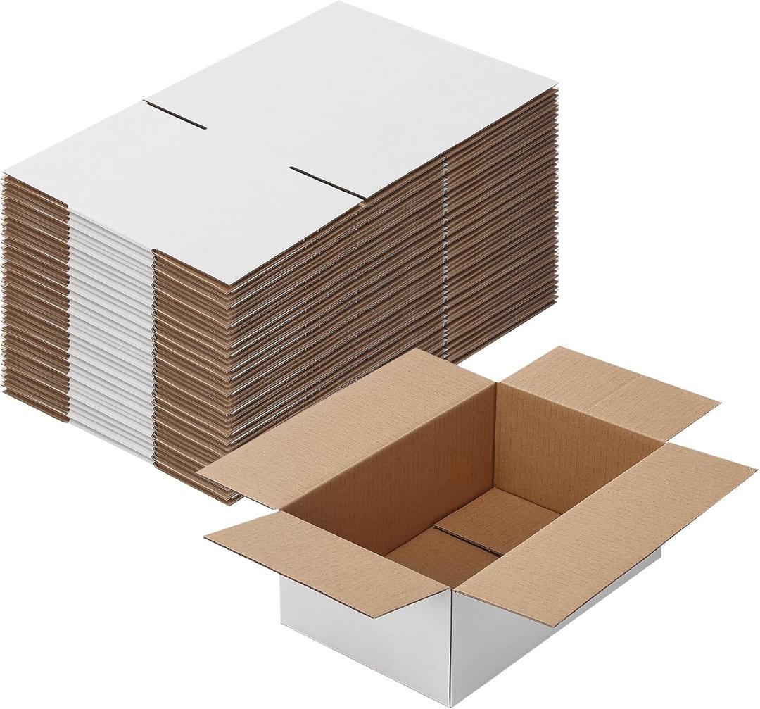 Calenzana 8x5x3 Shipping Boxes Set of 40, White Corrugated Cardboard Box for Mailing Packing Gifts Small Business