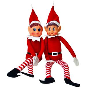 Elfie (Boy) and Elvie (Girl) Set Fun and Playful Elves Behavin' Badly Figure with Soft Body and Vinyl Face-Set of 2, Red