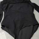 REORIA Women’s Fall Fashion Sexy Long Sleeve Mock Turtle Neck Sheer Mesh Slim Fit Ruched Night Out Leotard Bodysuits Tops Black- X-Large