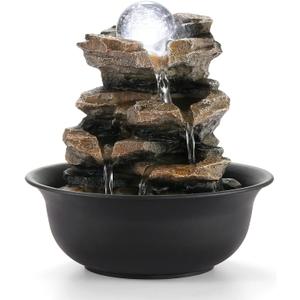 WICHEMI Tabletop Fountain Warer Fountains Indoor Waterfall Fountain Indoor Relaxing Water Feature Meditation Fountains with LED Light for Home Office Bedroom Decor (Style 5)