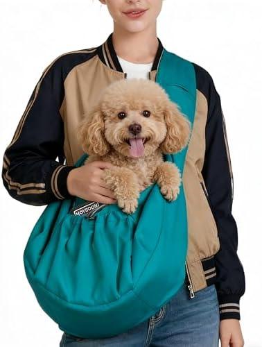 Puppy Sling Carrier for Small Dog-Widened and Thickened Shoulder Strap with Storage Pocket, Adjustable Hands-Free Small Dog Carrier Sling for Outdoor, Cat & Dog Sling Carrier 7-15 lbs,(Peacock Blue).
