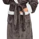ccko Plush Robes For Women, Fleece Fuzzy Womens Robe,Soft Warm Women's Bathrobe with Hood for Bath Spa Shower House, XL