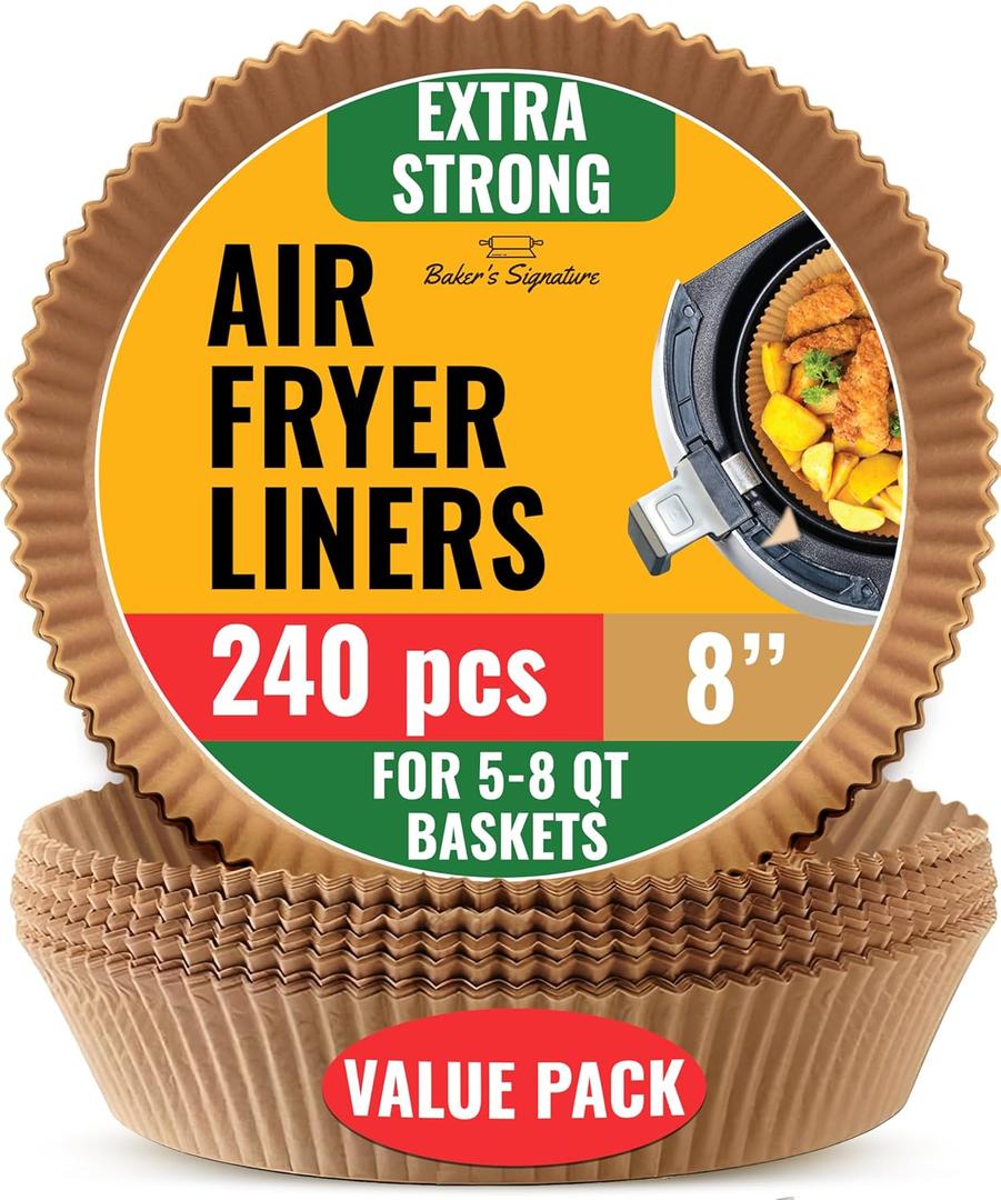 240 pcs Air Fryer Liners for Ninja, Round Disposable Airfryer Paper Liners  Non-Stick and Oil Proof for Easy Cleanup, Great for Oven, Pans & Baking  8 Inch for 5-8 qt Basket by Baker's Signature