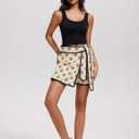 Women Wrap Skort 2026 Casual Summer Flowy Mini Skirt Knot Side Elastic Waist Relaxed Printed Skirt with Belt (Beige, XS)