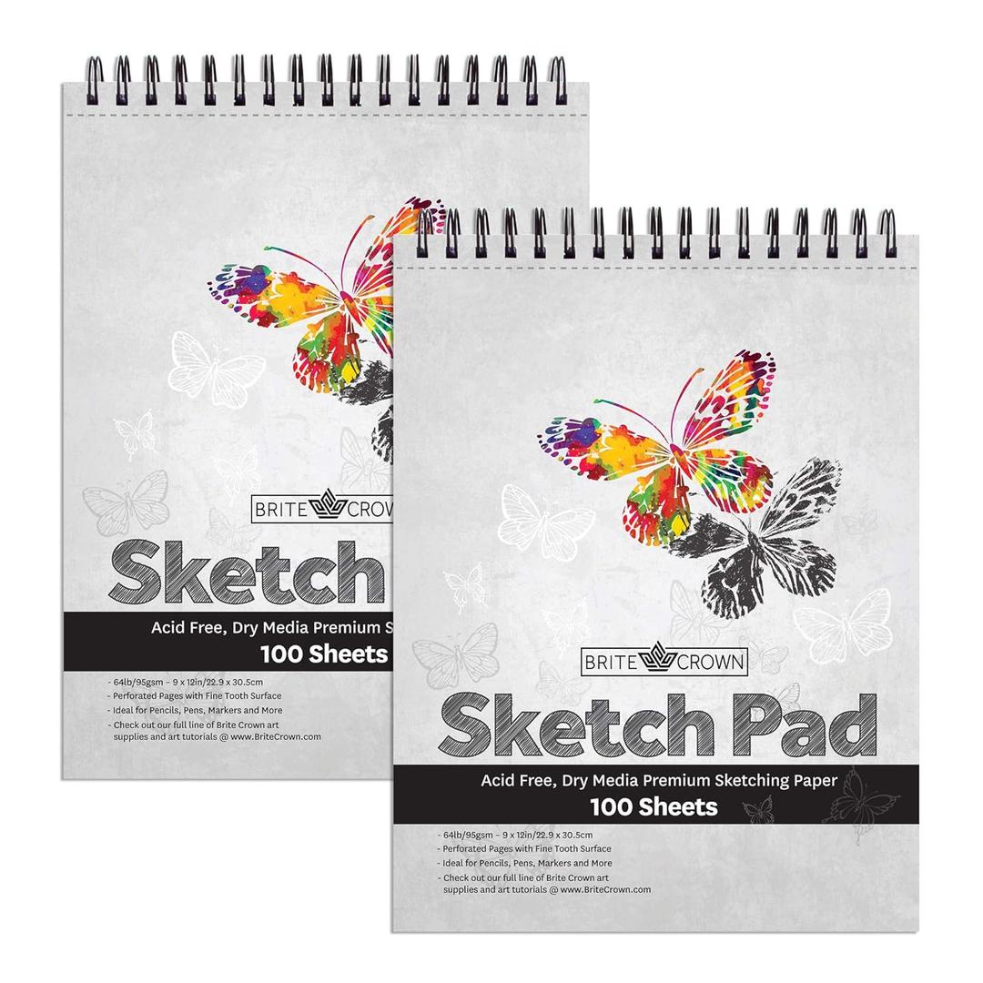 Sketch Pad 2-Pack - 9x12 Drawing Pads for Kids 9-12, Teens - 64lb (95gsm) Art Paper - Spiral Perforated 100 Sheets Each - Sketch Book for Kids, Art Sketchbook for Dry Media Sketch Pad 2-Pack - 9x12 Drawing Pads for Kids 9-12, Teens - 64lb (95gsm) Art Paper - Spiral Perforated 100 Sheets Each - Sketch Book for Kids, Art Sketchbook for Dry Media