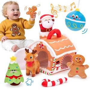 Hahaland Baby Toy for 6–12 Months – Musical & Sensory Plush Toy Set with Gingerbread House, Santa, Reindeer & Rattles, Soft Infant Activity Toys, Baby Easter Basket Stuffers