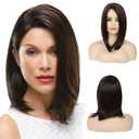 Short Brown Wig for Women Side Part Straight Small Lace Synthetic Hair Brown Highlight Cosplay Costume Wigs -Shoulder Length
