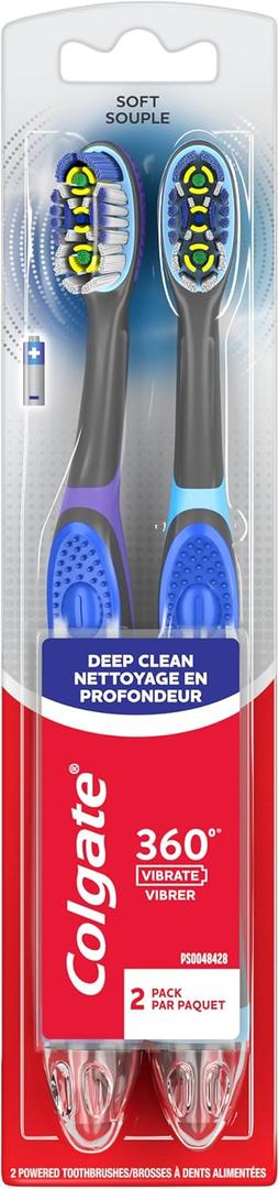 Colgate Total Advanced 360 Floss Tip Sonic Battery Powered Toothbrush, 2 Pack (Multicolored)