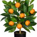 Artificial Potted Plants 15.7 inches Fake Orange Tree Artificial Citrus Fruit Plant with Black Pot Faux Plants Indoor for Home,Office, Living Room Table, Desk