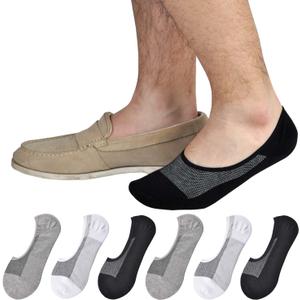 JORMATT Genuine Mens No Show Socks, Loafer Sneakers Low Cut Cotton Socks With Non Slip Grips (6-10, Assorted 2,6 Pairs)