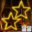 Marchpower Christmas Window Star Silhouette Lights, 19inch 70LED 2 Pack Large Star Lighted Xmas Decoration Battery Operated Twinkle Stars Light Outdoor Timer Lights Wedding Party Home Décor-Warm White