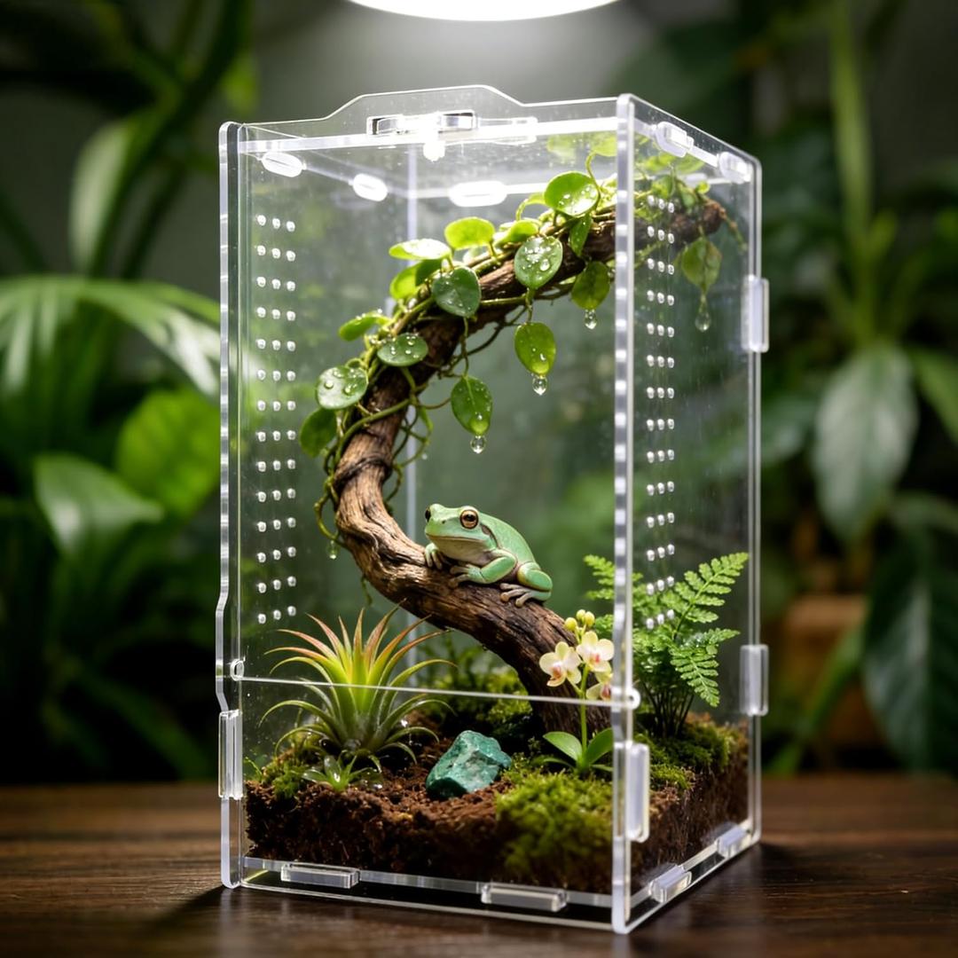 Jumping Spider Enclosure, Insect Terrarium, Bug Cage, Acrylic Terrarium for Tarantula, Snail, Praying Mantis, Frog, and Small Reptiles (4.7" x 4.3" x 7.8")