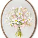Coquette Pink Bow Floral Bouquet Oval Wall Art Framed, White Floral Oval Wall Decor, Vintage Flower Hanging Canvas Prints Wall Sculptures for Home Bedroom Living Room Decor, 8.5x11.5 Inch