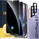 UniqueMe [2+2 Pack Compatible with Samsung Galaxy S21 Plus 6.7 inch Privacy Screen Protector and Camera Lens ProtectorSupport Fingerprint Unlock with Easy Installation ToolNot Glass7H Hardness (Black)