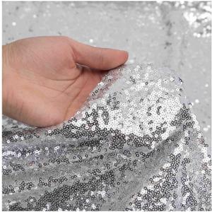 Shimmer Silver Sequin Fabric by The Yard Two Way Stretch Spandex Embroidered Mesh African Lace Sequin Fabric for Dress Sewing 1 Yard