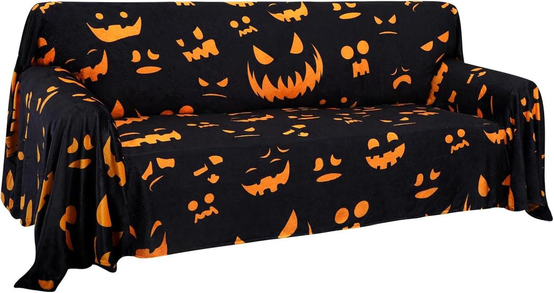 Easy-Going 80X133 inches Halloween Sofa Cover, Jacquard Velvet Oversized Couch Slipcover for 3 Cushion Couch, L Shape Sectional Covers for Dogs, Washable Sofa Blanket, Furniture Protector